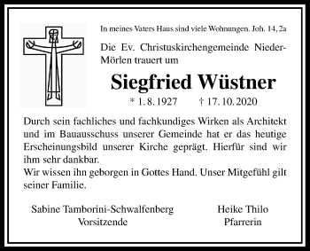 Traueranzeige von Siegfried Wüstner von Wetterauer Zeitung