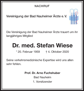 Traueranzeige von Stefan Wiese von Wetterauer Zeitung