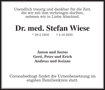 Traueranzeige von Stefan Wiese von Wetterauer Zeitung