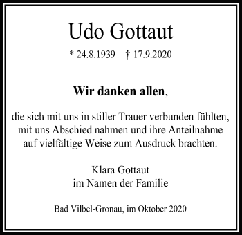 Traueranzeige von Udo Gottaut von Bad Vilbel/Karben