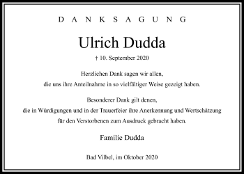 Traueranzeige von Ulrich Dudda von Bad Vilbel/Karben