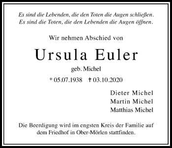 Traueranzeige von Ursula Euler von Wetterauer Zeitung