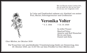 Traueranzeige von Veronika Volter von Wetterauer Zeitung