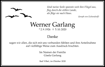 Traueranzeige von Werner Garlang von Bad Vilbel/Karben