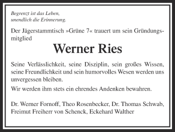Traueranzeige von Werner Ries von Wetterauer Zeitung