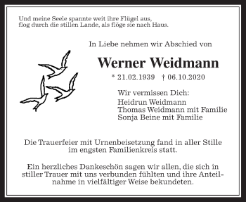 Traueranzeige von Werner Weidmann von Wetterauer Zeitung