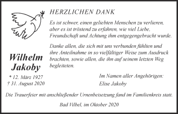 Traueranzeige von Wilhelm Jakoby von Bad Vilbel/Karben