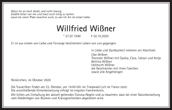 Traueranzeige von Willfried Wißner von Giessener Allgemeine, Alsfelder Allgemeine