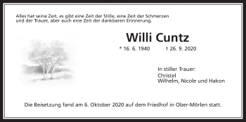 Traueranzeige von Willi Cuntz von Wetterauer Zeitung