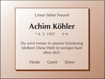 Traueranzeige von Achim Köhler von Giessener Allgemeine, Alsfelder Allgemeine