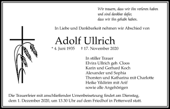 Traueranzeige von Adolf Ullrich von Bad Vilbel/Karben