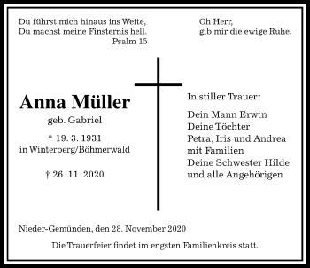 Traueranzeige von Anna Müller von Alsfelder Allgemeine