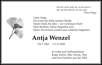Traueranzeige von Antja Wenzel von Bad Vilbel/Karben
