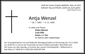 Traueranzeige von Antja Wenzel von Bad Vilbel/Karben