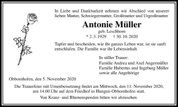 Traueranzeige von Antonie Müller von Licher Wochenblatt