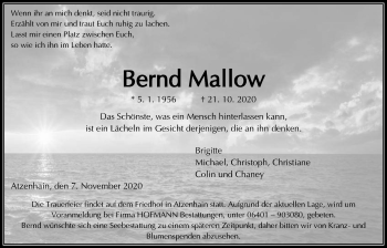Traueranzeige von Bernd Mallow von Alsfelder Allgemeine, Giessener Allgemeine