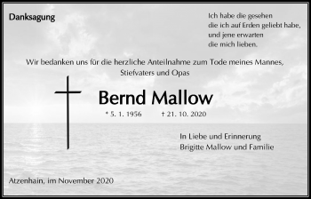 Traueranzeige von Bernd Mallow von Giessener Allgemeine, Alsfelder Allgemeine