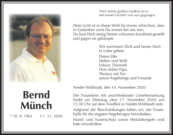 Traueranzeige von Bernd Münch von Wetterauer Zeitung