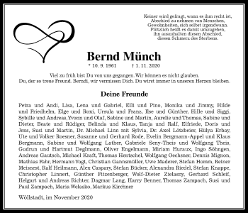 Traueranzeige von Bernd Münch von Wetterauer Zeitung