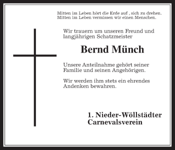 Traueranzeige von Bernd Münch von Wetterauer Zeitung