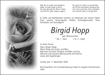 Traueranzeige von Birgid Hopp von Giessener Allgemeine, Alsfelder Allgemeine