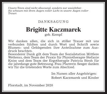 Traueranzeige von Brigitte Kaczmarek von Wetterauer Zeitung