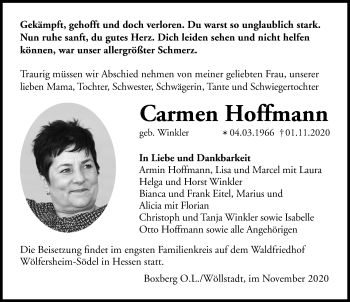 Traueranzeige von Carmen Hoffmann von Wetterauer Zeitung