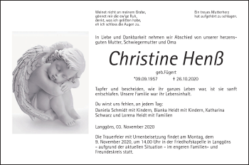 Traueranzeige von Christine Henß von Giessener Allgemeine, Alsfelder Allgemeine