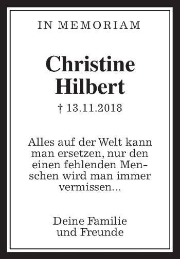 Traueranzeige von Christine Hilbert von Wetterauer Zeitung