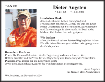 Traueranzeige von Dieter Augsten von Wetterauer Zeitung