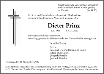 Traueranzeige von Dieter Prinz von Giessener Allgemeine, Alsfelder Allgemeine