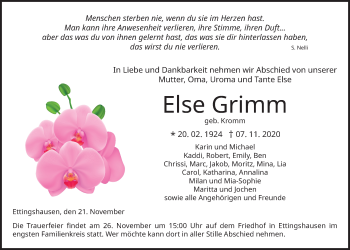 Traueranzeige von Elsa Grimm von Giessener Allgemeine, Alsfelder Allgemeine