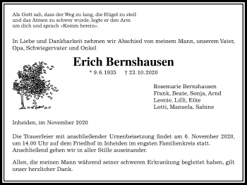 Traueranzeige von Erich Bernshausen von Licher Wochenblatt