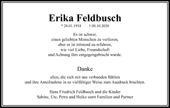 Traueranzeige von Erika Feldbusch von Bad Vilbel/Karben