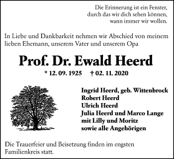 Traueranzeige von Ewald Heerd von Alsfelder Allgemeine, Giessener Allgemeine