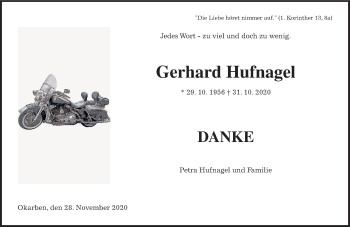 Traueranzeige von Gerhard Hufnagel von Wetterauer Zeitung