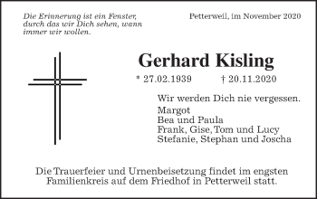 Traueranzeige von Gerhard Kisling von Wetterauer Zeitung