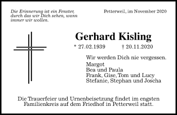 Traueranzeige von Gerhard Kisling von Bad Vilbel/Karben
