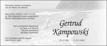 Traueranzeige von Gertrud Kampowski von Wetterauer Zeitung
