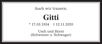 Traueranzeige von Gitti  von Wetterauer Zeitung
