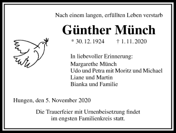 Traueranzeige von Günter Münch von Licher Wochenblatt