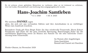 Traueranzeige von Hans-Joachim Samtleben von Mücker Stimme