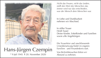 Traueranzeige von Hans-Jürgen Czempin von Wetterauer Zeitung