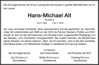 Traueranzeige von Hans-Michael Alt von Wetterauer Zeitung