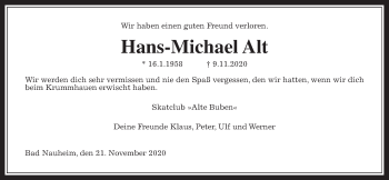 Traueranzeige von Hans-Michael Alt von Wetterauer Zeitung