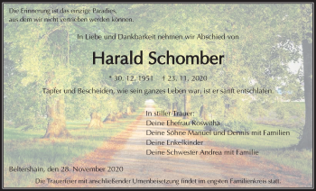 Traueranzeige von Harald Schomber von Giessener Allgemeine, Alsfelder Allgemeine