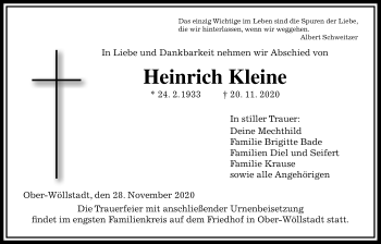 Traueranzeige von Heinrich Kleine von Wetterauer Zeitung