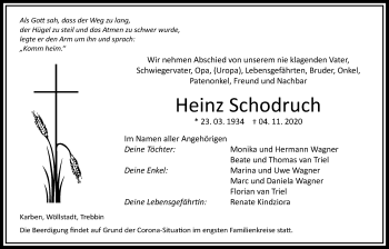 Traueranzeige von Heinz Schodruch von Bad Vilbel/Karben