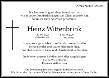Traueranzeige von Heinz Wittenbrink von Bad Vilbel/Karben