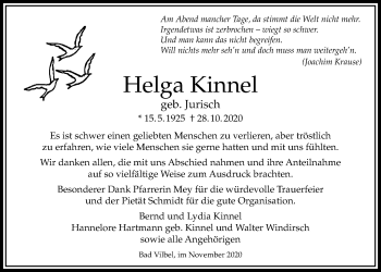 Traueranzeige von Helga Kinnel von Bad Vilbel/Karben